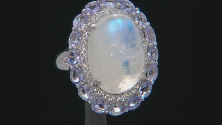 White Rainbow Moonstone Rhodium Over Sterling Silver Ring  4.03ctw Video Thumbnail