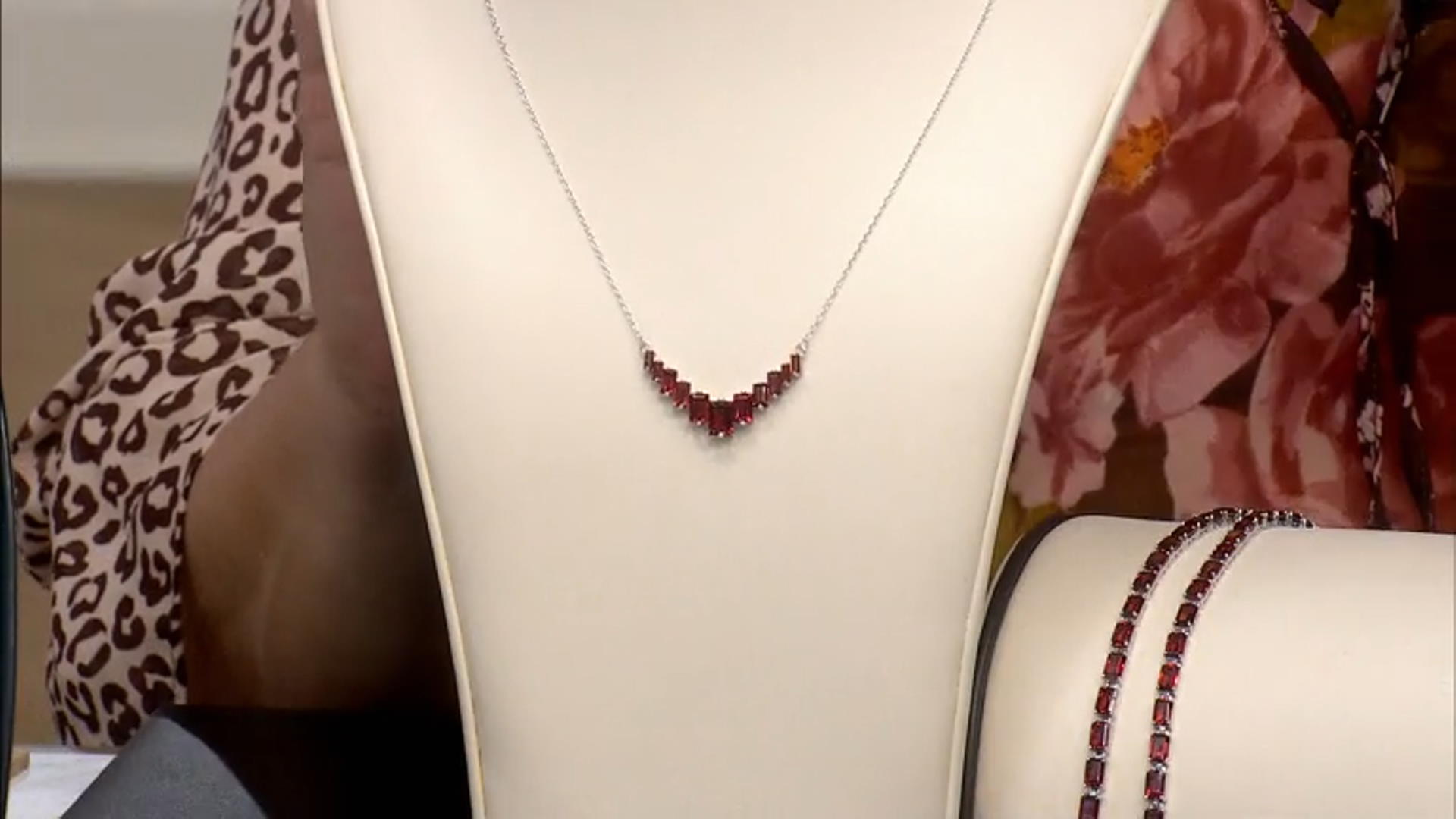 Red Garnet Rhodium Over Sterling Silver Bar Necklace 4.00ctw Video Thumbnail