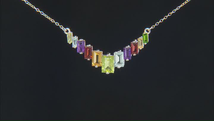 Multi-Color Multi- Gemstone Rhodium Over Sterling Silver Bar Necklace 3.89ctw Video Thumbnail