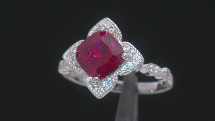 Red Lab Created Ruby Rhodium Over Sterling Silver Ring Set 2.95ctw Video Thumbnail