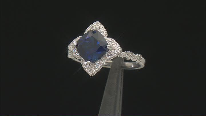 Blue Lab Created Sapphire Rhodium Over Sterling Silver Ring Set 2.95ctw Video Thumbnail