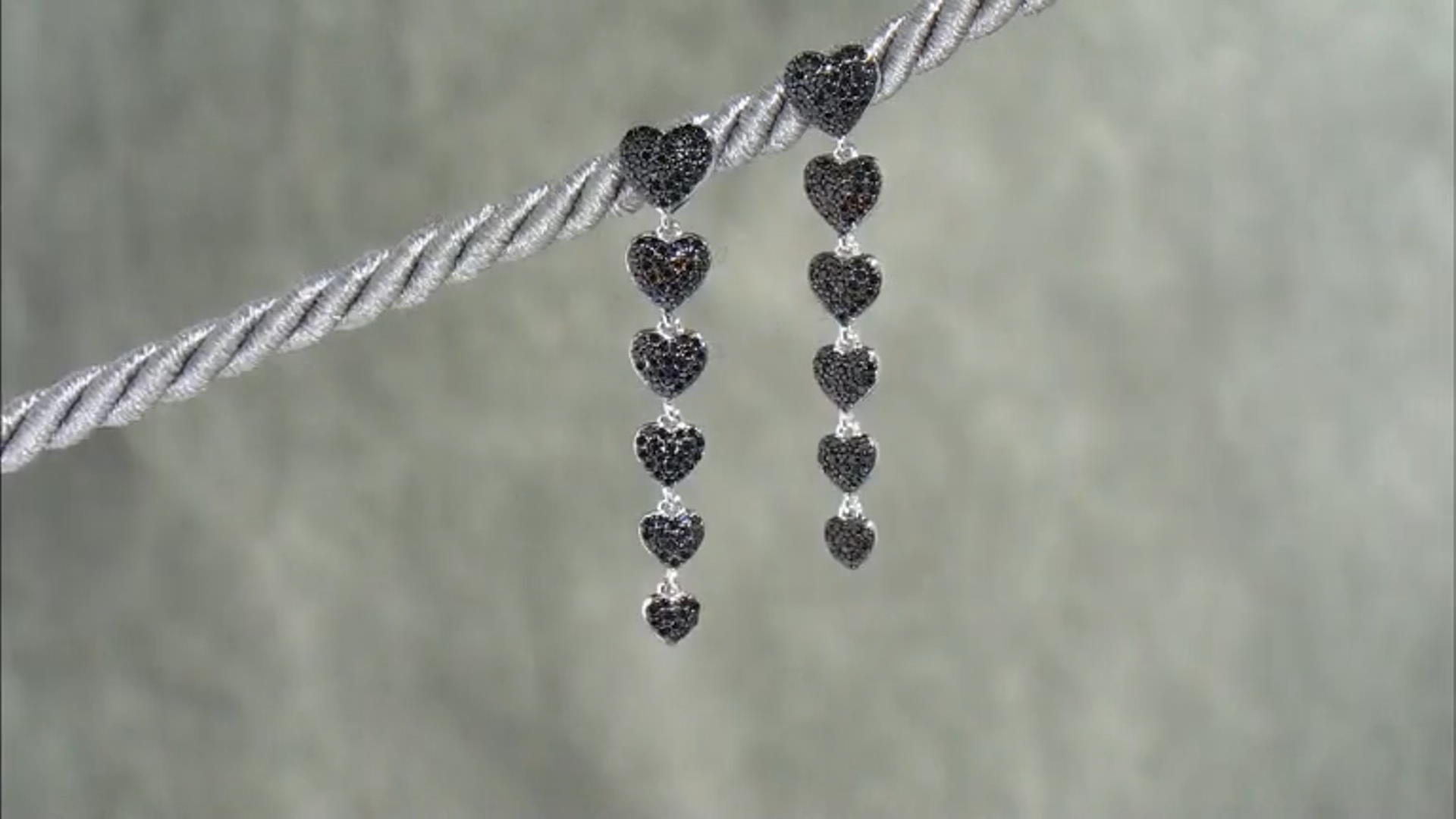 Black Spinel Rhodium Over Sterling Silver Heart Earrings 1.62ctw Video Thumbnail