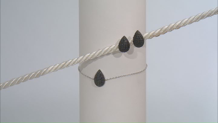 Black Spinel Rhodium Over Sterling Silver Bracelet And Earrings Set 1.48ctw Video Thumbnail