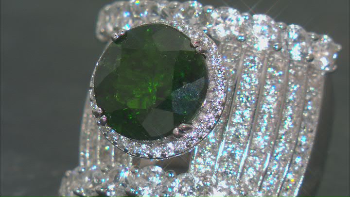 Green Chrome Diopside Rhodium Over Sterling Silver Ring 7.82ctw Video Thumbnail