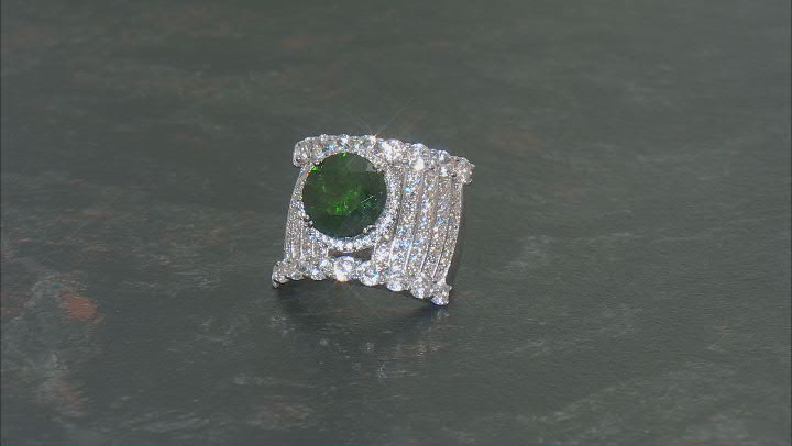 Green Chrome Diopside Rhodium Over Sterling Silver Ring 7.82ctw Video Thumbnail