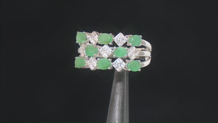 Green Emerald Rhodium Over Sterling Silver Band Ring 1.30ctw Video Thumbnail