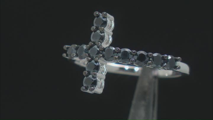Black Spinel Rhodium Over Sterling Silver Cross Ring 0.90ctw Video Thumbnail