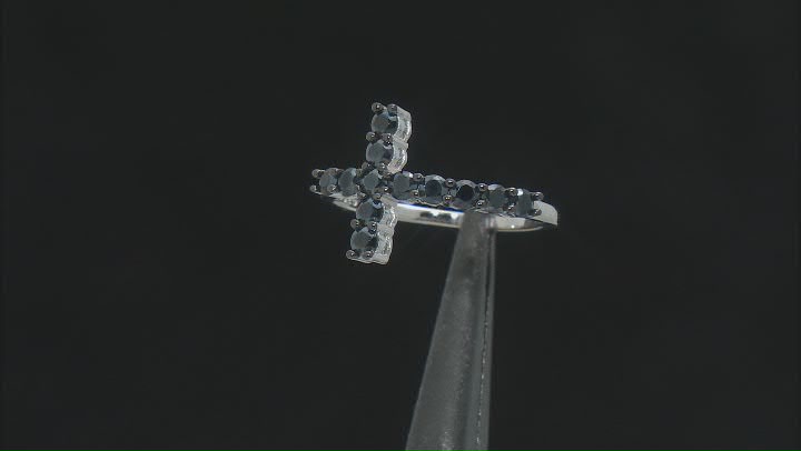 Black Spinel Rhodium Over Sterling Silver Cross Ring 0.90ctw Video Thumbnail