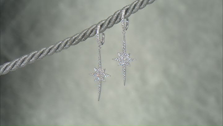 White Lab Created Sapphire Rhodium Over Sterling Silver Star Earrings 1.46ctw Video Thumbnail