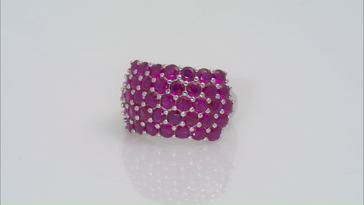Red Lab Created Ruby Rhodium Over Sterling Silver Ring 3.50ctw Video Thumbnail