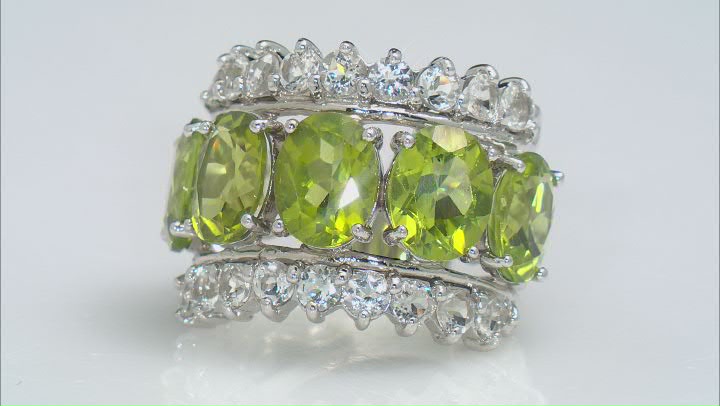 Green Peridot Rhodium Over Sterling Silver Ring 12.00ctw Video Thumbnail