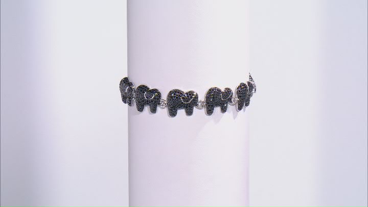 Black Spinel Rhodium Over Sterling Silver Elephant Bracelet 4.40ctw Video Thumbnail
