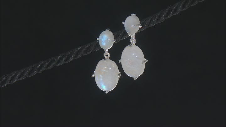 White Rainbow Moonstone Sterling Silver Earrings Video Thumbnail