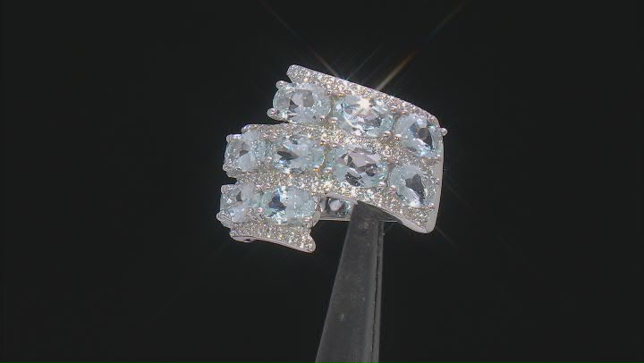 Aquamarine Rhodium Over Sterling Silver Bypass Ring 4.60ctw Video Thumbnail