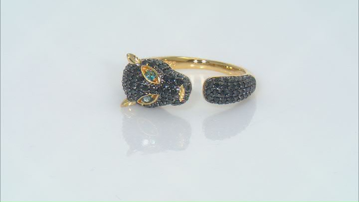 Black Spinel 18k Yellow Gold Over Sterling Silver Panther Ring 1.52ctw Video Thumbnail