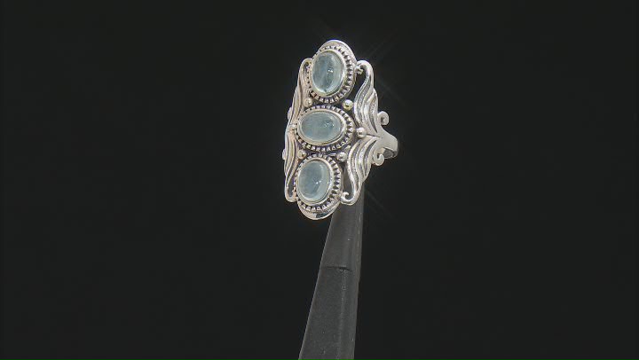 Blue Dreamy Aquamarine Sterling Silver 3-Stone Ring Video Thumbnail