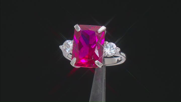 Red Lab Created Ruby Rhodium Over Sterling Silver Ring 6.72ctw Video Thumbnail