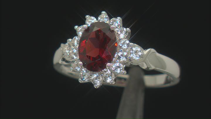 Red Garnet with White Topaz Rhodium Over Sterling Silver Ring 2.00ctw Video Thumbnail