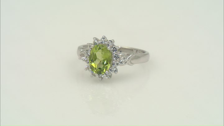 Green Peridot And White Topaz Rhodium Over Sterling Silver Ring Video Thumbnail