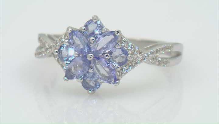 Blue Tanzanite With White Zircon Rhodium Over Sterling Silver Ring 0.95ctw Video Thumbnail
