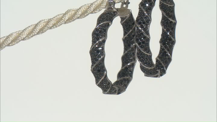 Black Spinel Rhodium Over Sterling Silver Hoop Earrings 3.28ctw Video Thumbnail
