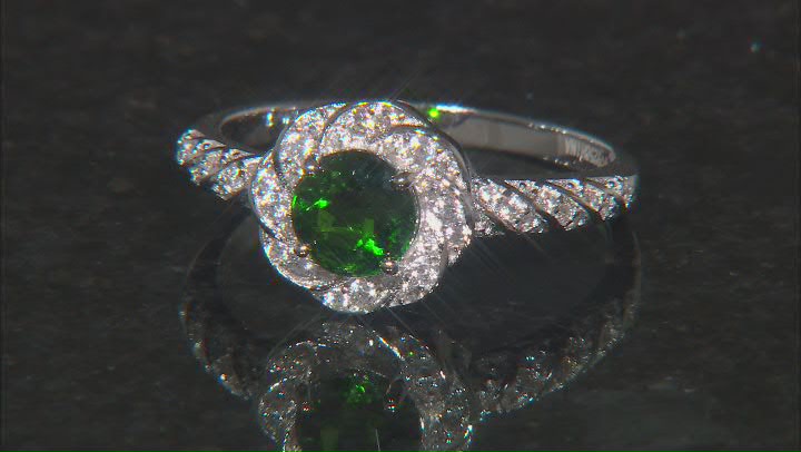 Green Chrome Diopside with White Zircon Rhodium Over Sterling Silver Ring 1.20ctw Video Thumbnail