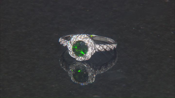 Green Chrome Diopside with White Zircon Rhodium Over Sterling Silver Ring 1.20ctw Video Thumbnail