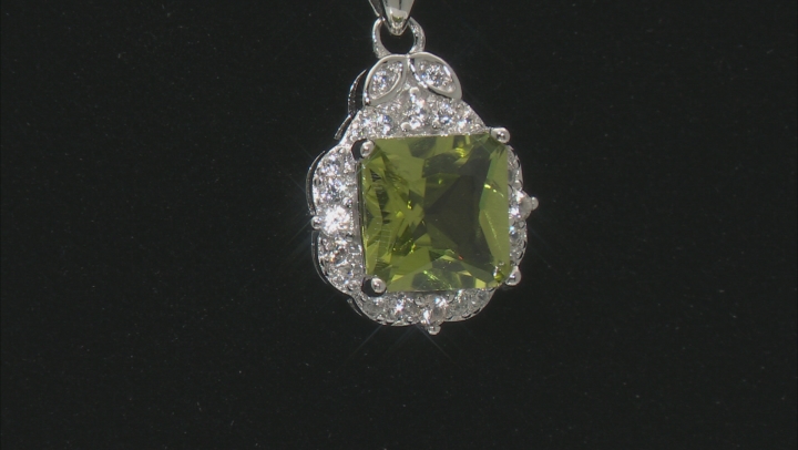Green Peridot With White Zircon Rhodium Over Sterling Silver Pendant With Chain 1.69ctw Video Thumbnail