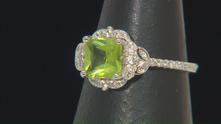 Green Peridot With White Zircon Rhodium Over Sterling Silver Ring 1.76ctw Video Thumbnail