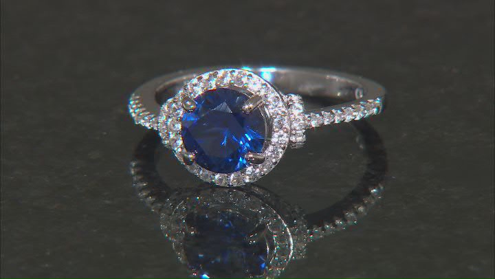 Blue Lab Created Sapphire Rhodium Over Sterling Silver Ring 2.24ctw Video Thumbnail