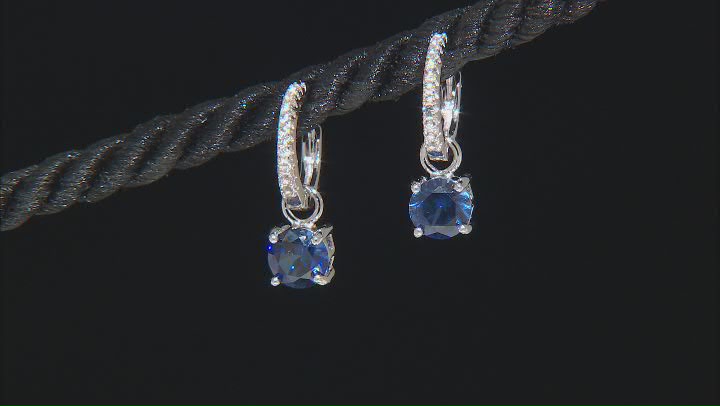Blue Lab Created Sapphire Rhodium Over Sterling Silver Earrings 2.02ctw Video Thumbnail