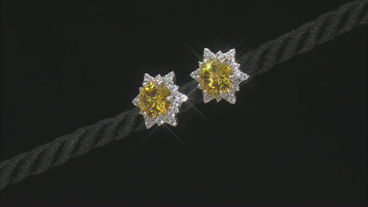Yellow Lab Created Sapphire Rhodium Over Sterling Silver Earrings 5.37ctw Video Thumbnail