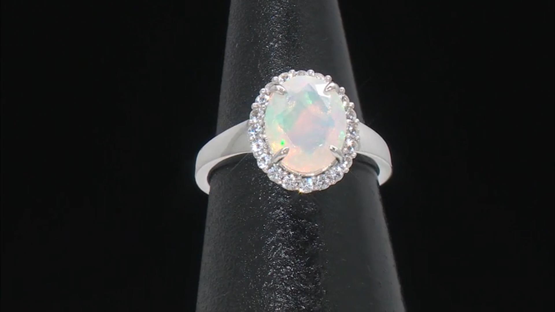 Multi-Color Ethiopian Opal with White Lab Created Sapphire Rhodium Over Sterling Silver Ring 1.69ctw Video Thumbnail