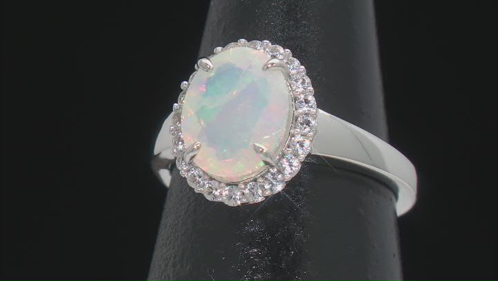 Multi-Color Ethiopian Opal with White Lab Created Sapphire Rhodium Over Sterling Silver Ring 1.69ctw Video Thumbnail