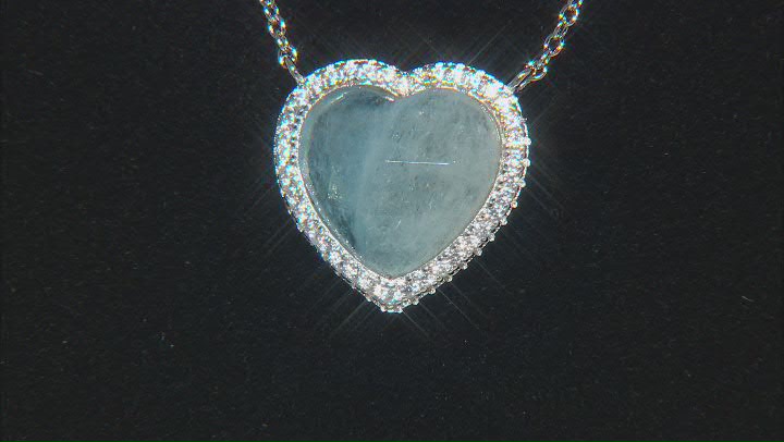 Dreamy Aquamarine With White Zircon Platinum Over Sterling Silver Necklace 0.13ctw Video Thumbnail