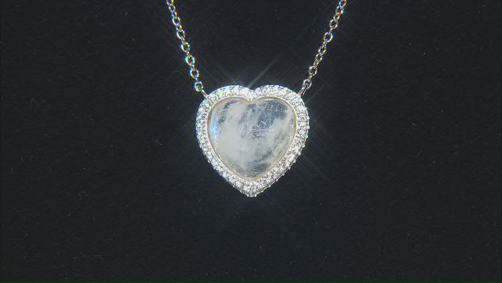 Rainbow Moonstone With White Zircon Platinum Over Sterling Silver Necklace 0.13ctw Video Thumbnail