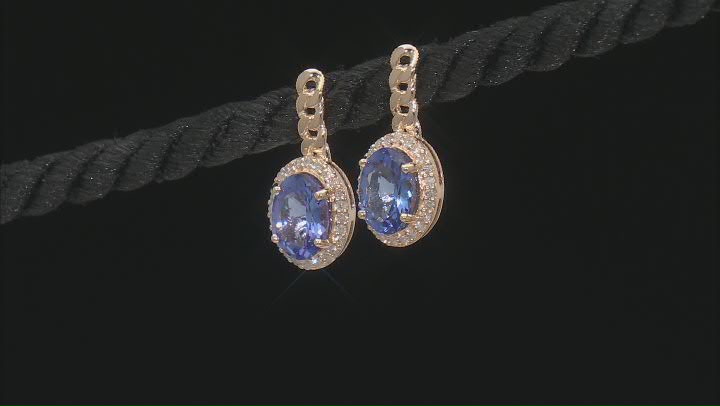 Blue Tanzanite With White Diamond 14k Yellow Gold Earrings 2.40ctw Video Thumbnail
