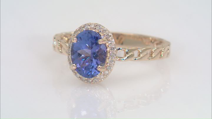 Blue Tanzanite With White Diamond 14k Yellow Gold Ring 1.21ctw Video Thumbnail