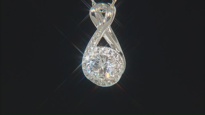 White Lab Created Sapphire Rhodium Over Sterling Silver Pendant with Chain 1.07ctw Video Thumbnail