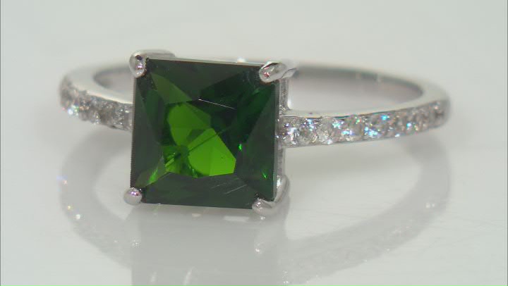 Green Chrome Diopside With White Zircon Rhodium Over Sterling Silver Ring 2.62ctw Video Thumbnail