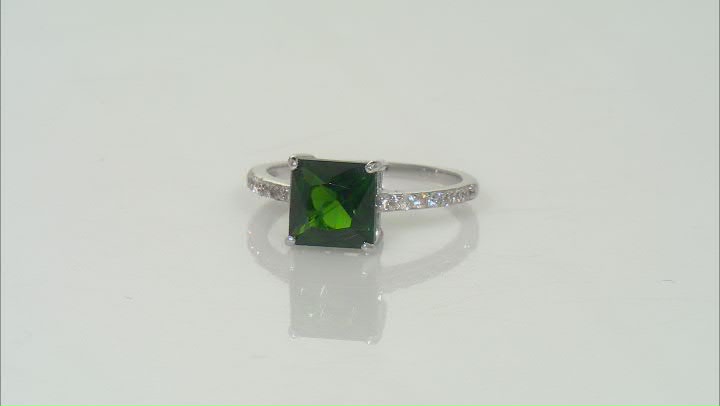 Green Chrome Diopside With White Zircon Rhodium Over Sterling Silver Ring 2.62ctw Video Thumbnail