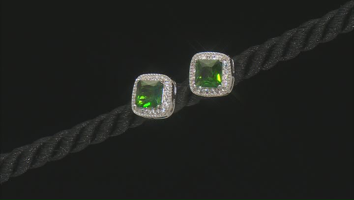 Green Chrome Diopside with White Zircon Rhodium Over Sterling Silver Earrings 2.08ctw Video Thumbnail