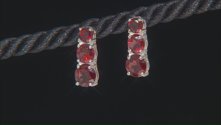 Red Garnet Rhodium Over Sterling Silver 3-Stone Earrings 3.58ctw Video Thumbnail