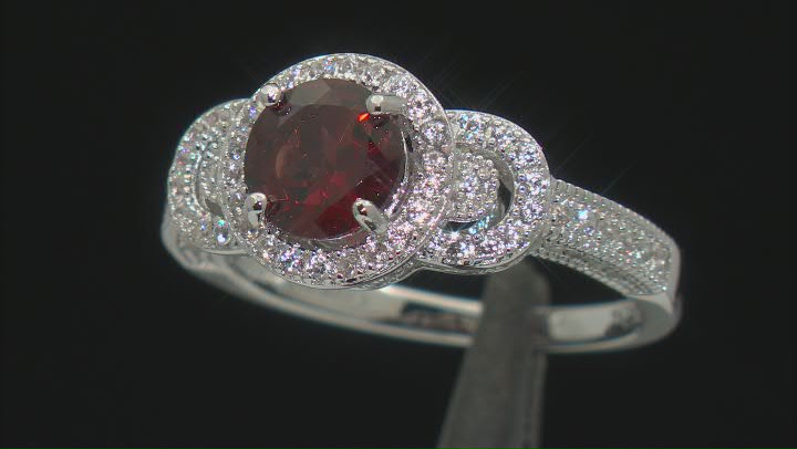 Red Garnet with White Zircon Rhodium Over Sterling Silver Ring 2.17ctw Video Thumbnail