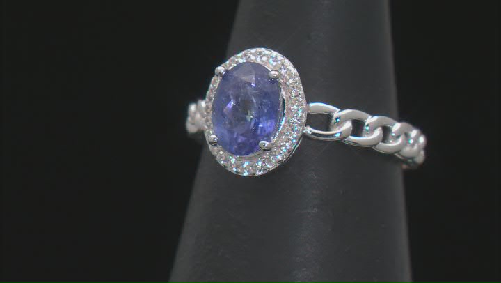 Blue Tanzanite with White Zircon Rhodium Over sterling Silver Ring 1.35ctw Video Thumbnail