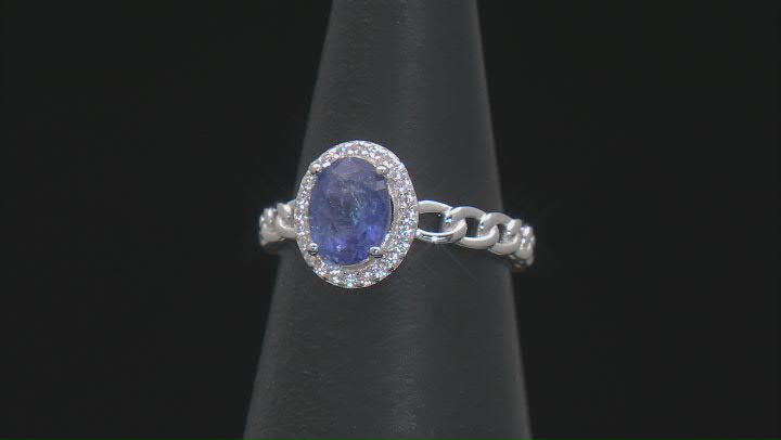 Blue Tanzanite with White Zircon Rhodium Over sterling Silver Ring 1.35ctw Video Thumbnail