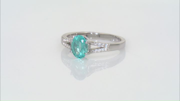 Blue Apatite With White Zircon Rhodium Over Sterling Silver Ring 1.10ctw Video Thumbnail