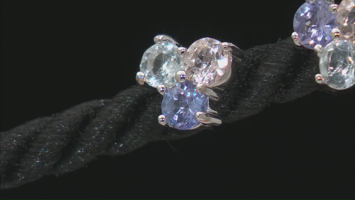 Blue Tanzanite, Morganite, And Aquamarine Rhodium Over Sterling Silver Earrings 1.50ctw Video Thumbnail