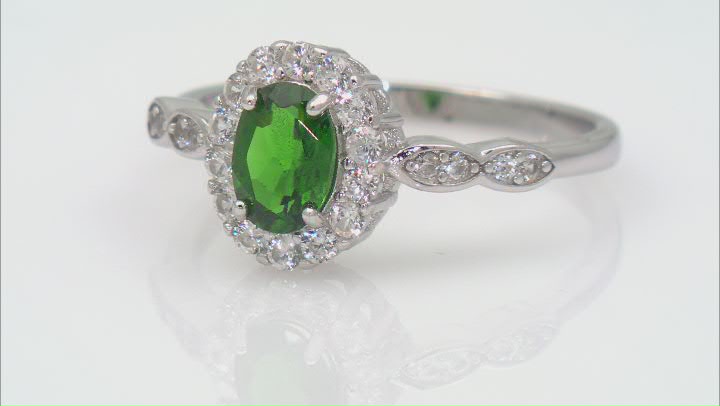 Green Chrome Diopside With White Zircon Rhodium Over Sterling Silver Ring 1.28ctw Video Thumbnail