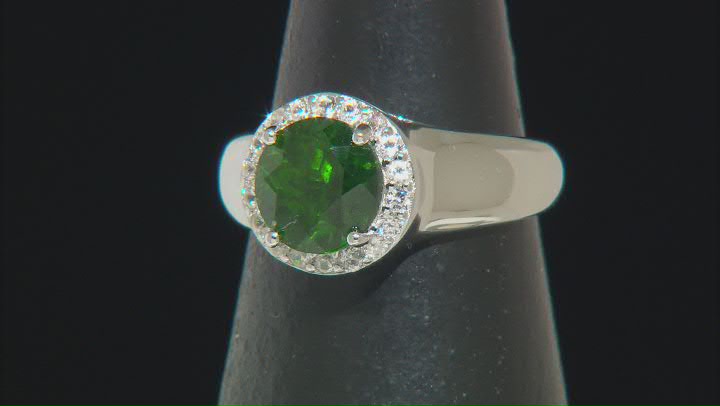 Green Chrome Diopside With White Zircon Rhodium Over Sterling Silver Ring 2.19ctw Video Thumbnail